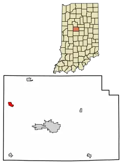 Location of Mulberry in Clinton County, Indiana.