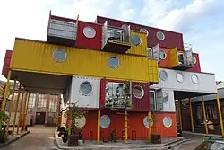 Architecture with intermodal shipping containers