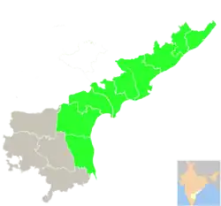 Coastal Andhra region (old districts) highlighted in Andhra Pradesh