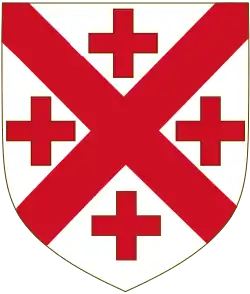 Coat of arms of the Duchy of Neopatras Argent, a saltire gules between four crosses couped of the second of Neopatras
