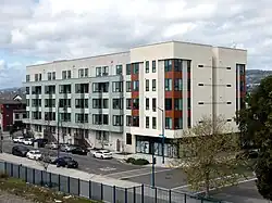 A modern five-story apartment block