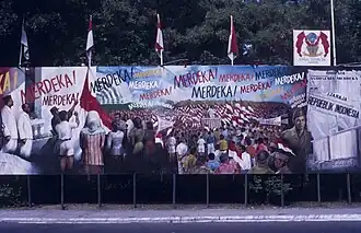 A road-side painting in Jakarta celebrating and commemorating the 40th Anniversary of the Independence Day of Indonesia in 1985