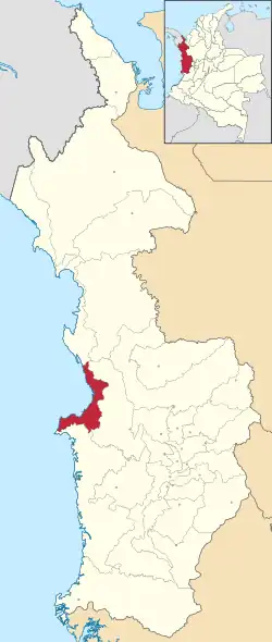 Location of the municipality and town of Nuquí in the Chocó Department of Colombia.