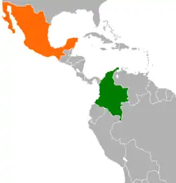 Map indicating locations of Colombia and Mexico