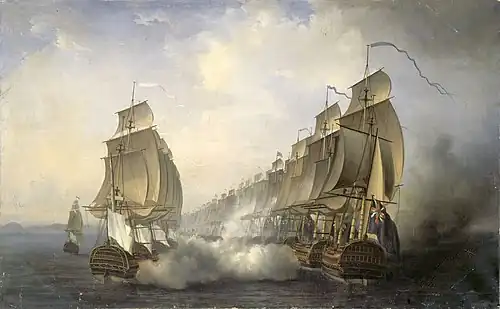 Battle of Cuddalore (June 20th 1783) between the French navy commanded by the Bailli de Suffren and the British one under the orders of Rear-Admiral Edward Hughes