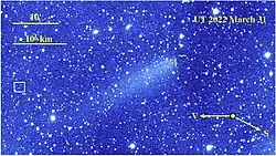 The debris field created by the disintegrated comet Leonard on 31 March 2022