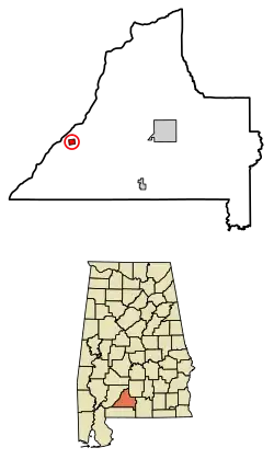 Location of Repton in Conecuh County, Alabama.