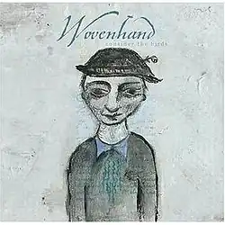 A charcoal drawing of a figure wearing a hat. The title appears above the figure in blue.