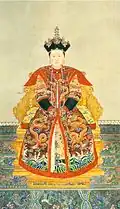"Portrait of Consort Zhuang in court costume" (莊妃朝服像) painted on a paper scroll (92 x 53&nbsp;cm).