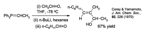 An example of the Schlosser variant of the Wittig reaction
