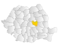 Map of Romania highlighting Covasna County