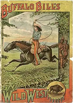 Illustration showing a cowboy on a horse with a lasso, with the title of the show
