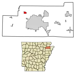 Location of Bono in Craighead County, Arkansas.