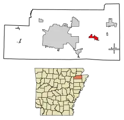 Location of Lake City in Craighead County, Arkansas.