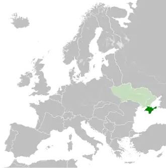 Crimea in 1942 (Dark green) – Within Reichskommissariat Ukraine (light green)