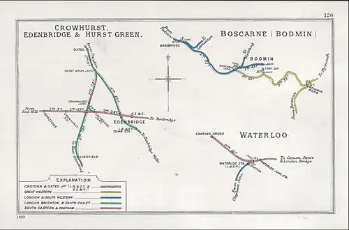 Three maps of railway lines in southern England