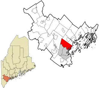 Location in Cumberland County and the state of Maine.