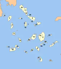 Location of municipalities within Cyclades Prefecture