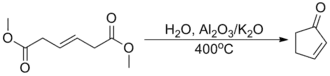 Industrial synthesis of cyclopentenone