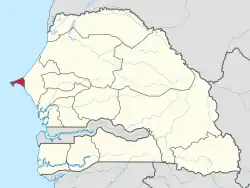 Dakar region highlighted in red inside Senegal