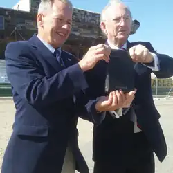 David Brown Clyde Cruising Club presenting SV Carrick bible to Creagh OConnor AM Pt Adelaide