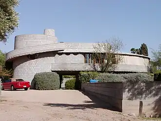 The exterior of the David and Gladys Wright House as seen from Rubicon Avenue