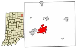 Location of Auburn in DeKalb County, Indiana.