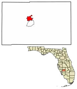 Location of Arcadia in DeSoto County, Florida....