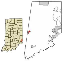Location of Moores Hill in Dearborn County, Indiana.