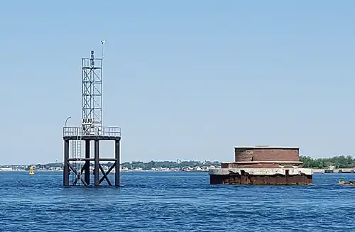 Deer Island Light in 2016, next to the old concrete foundation.