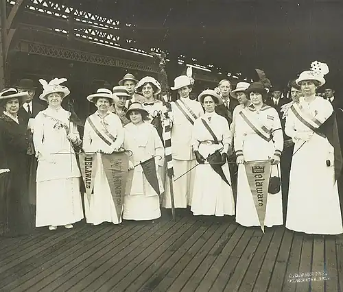 Delaware suffragists at Wilmington train station, May 1914.