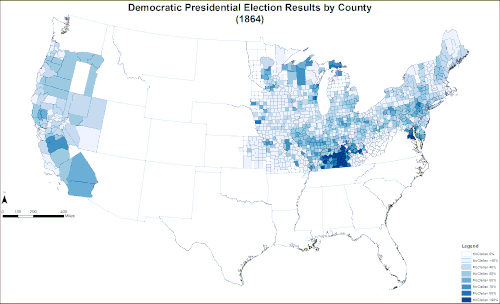 Results explicitly indicating the percentage for the Democratic candidate in each county