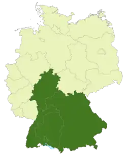 Map of the area of the Regionalliga Süd