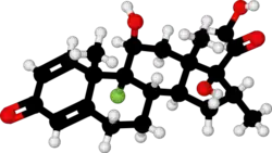 Ball-and-stick model of the dexamethasone molecule
