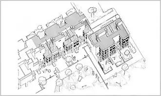 Diagoon housing, participation inside and outside