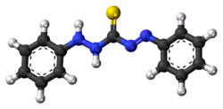 Ball-and-stick model of the dithizone molecule