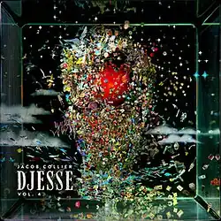 Inside a glass box, thousands of tiny pictures come together to form the shape of a human head