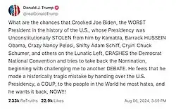 Trump post on Biden's withdrawal