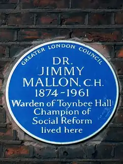 Blue plaque commemorating Jimmy Mallon
