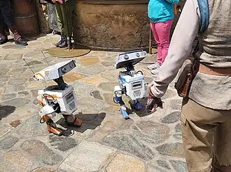 Roaming BD-X droids in Star Wars: Galaxy's Edge at Disneyland in 2024