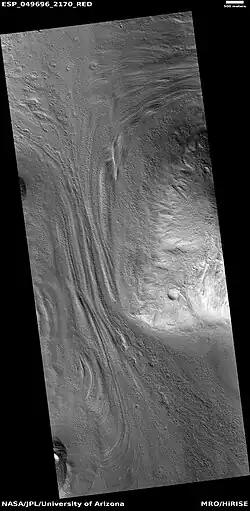 Lineated valley fill, as seen by HiRISE under HiWish program