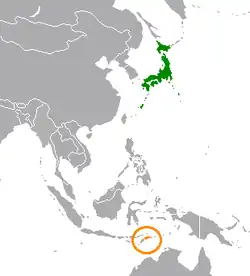 Map indicating locations of Japan and Timor-Leste