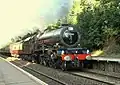 LMS Stanier 4-6-2 "Princess Elizabeth" 6201 powers through the station on a heritage railtour.
