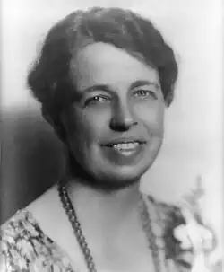 Black-and-white photographic portrait of Eleanor Roosevelt