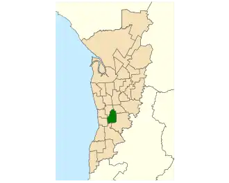 Map of Adelaide, South Australia with electoral district of Elder highlighted