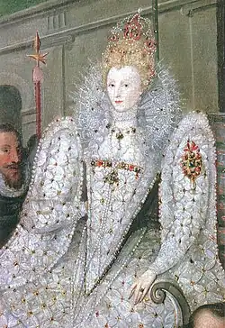 Detail of Robert Peake the Elder's procession portrait of Elizabeth I; c. 1601.[69]