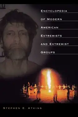 Black cover with a mugshot of Unabomber terrorist Ted Kaczynski and a circle of Ku Klux Klan members around a burning cross
