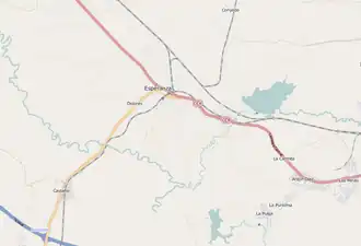 OSM map showing Esperanza and its surrounding area. There are also shown some suburban villages of the city of Santa Clara and the A1 motorway exit of "Ranchuelo"