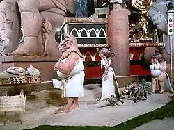 Part of falla with Egyptian funeral procession. In Carrer del Convent de Jerusalem. 2nd prize, special section, Falles 2005.