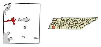 Location of Oakland in Fayette County, Tennessee.